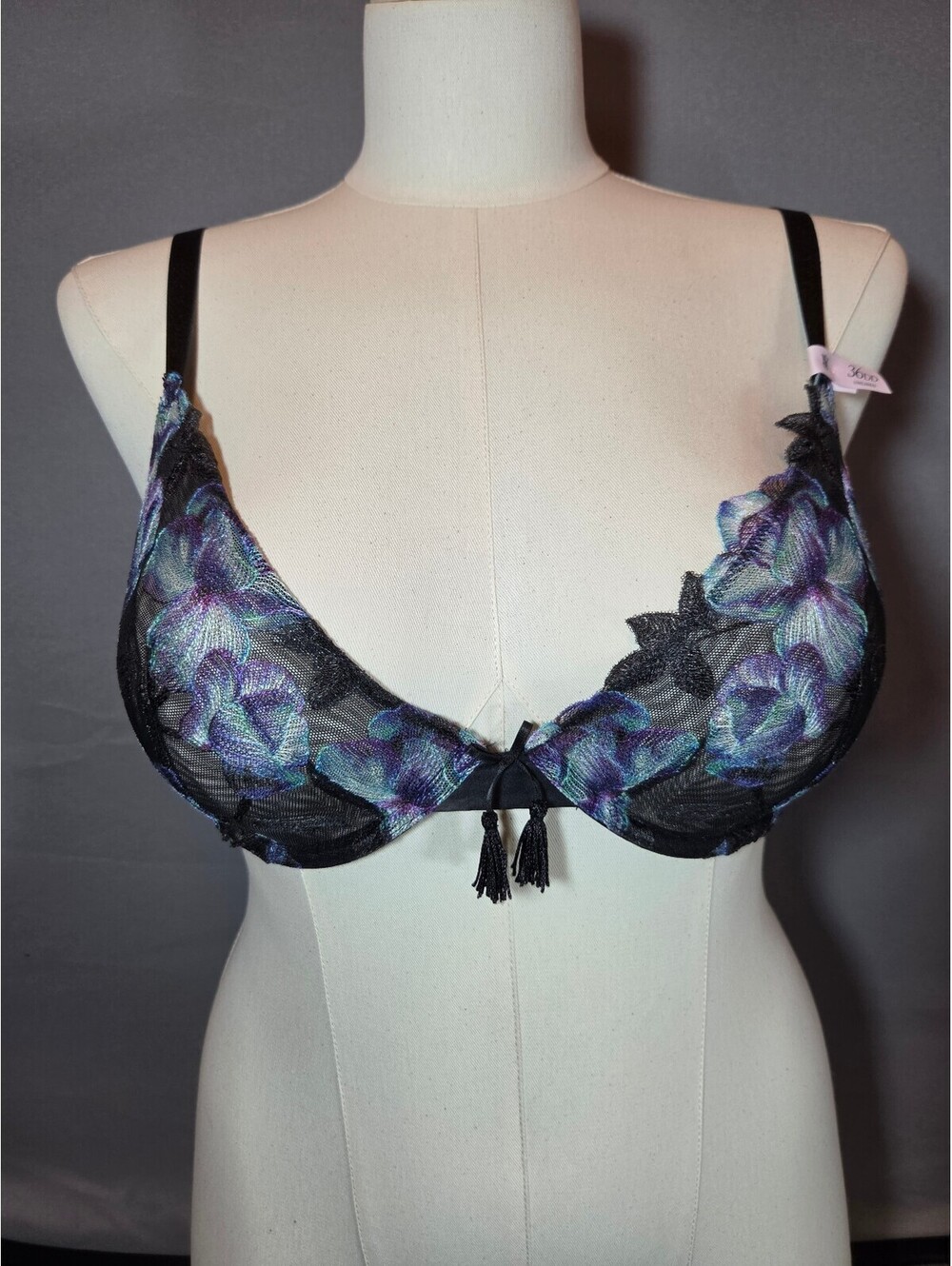 Victoria’s Secret The Fabulous Bra 36DD Black Electric Orchid Floral NWT